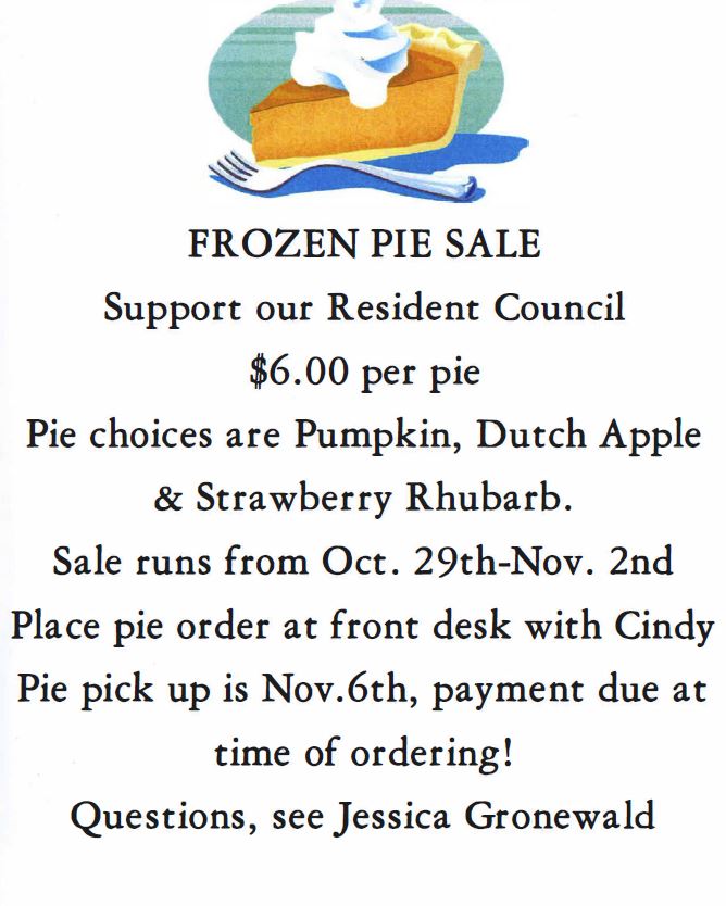 frozen pie sale - oct 29 through nov 2, 2018.